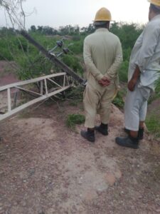 Power transmission tower knocked down by powerful storm
