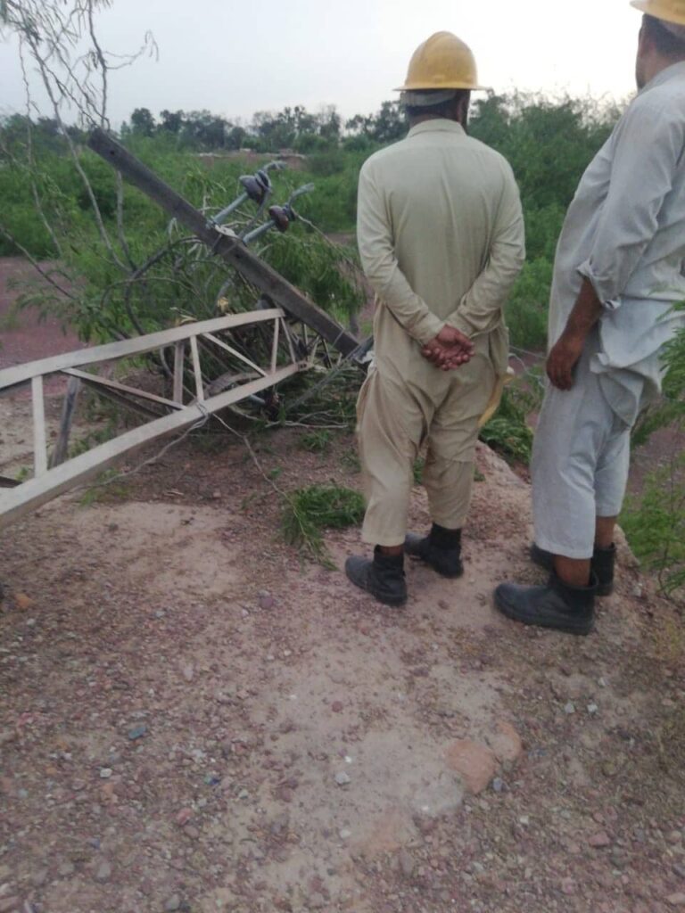 Power transmission tower knocked down by powerful storm